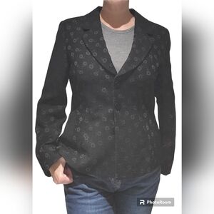 Precis Petite Black Floral Jacquard Blazer W flower buttons size 8P (38) p2p 18"